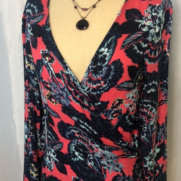 ROXY WOMENS FLORAL PRINT PINK/BLUE LONG SLEEVE WRAP DRESS SIZE S - Picture 5 of 15